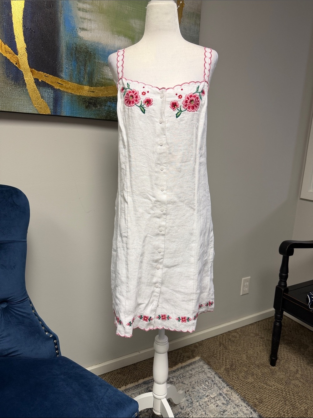 White Embroidered Floral Button-Front Sundress